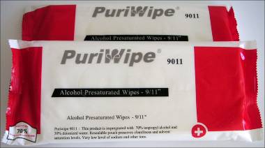 PuriWipe Alcohol Presaturated Wipes, 23x28cm, 24 wipes per  re-sealable pouch